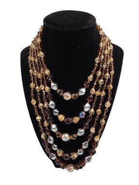 Vintage NOS Karu Arke Inc Multi-Strand Glass Bead Necklace Original Tag 1950